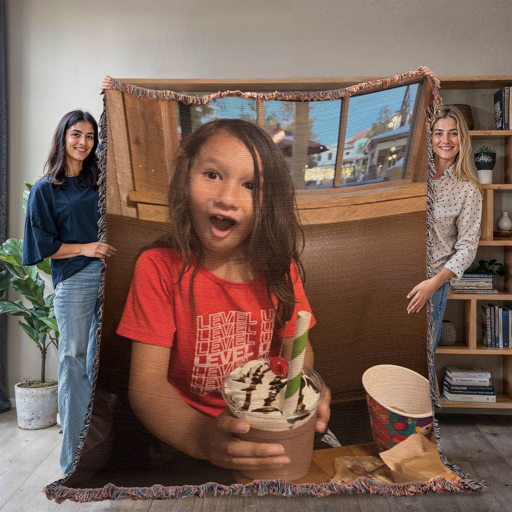 Custom Photo Heirloom Woven Blanket (Portrait) – Personalized Cotton Throw, Custom Picture Blanket Gift