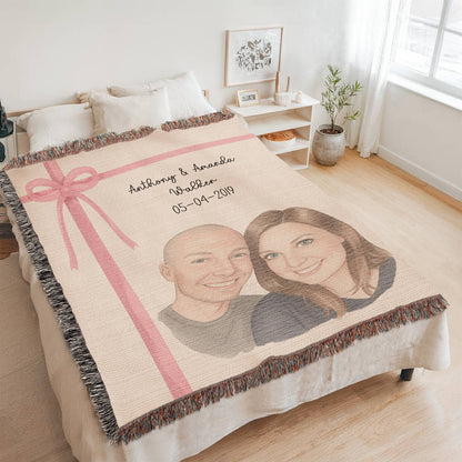 Personalized Couple's Watercolor Portrait Woven Blanket | Custom Heirloom Valentine's Gift