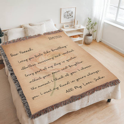 Personalized Love Letter Blanket with Watercolor Ranunculus - Custom Valentine's Day Gift for Her