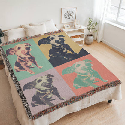 Custom Pet Pop Art Woven Blanket Personalized Heirloom Pet Portrait Throw