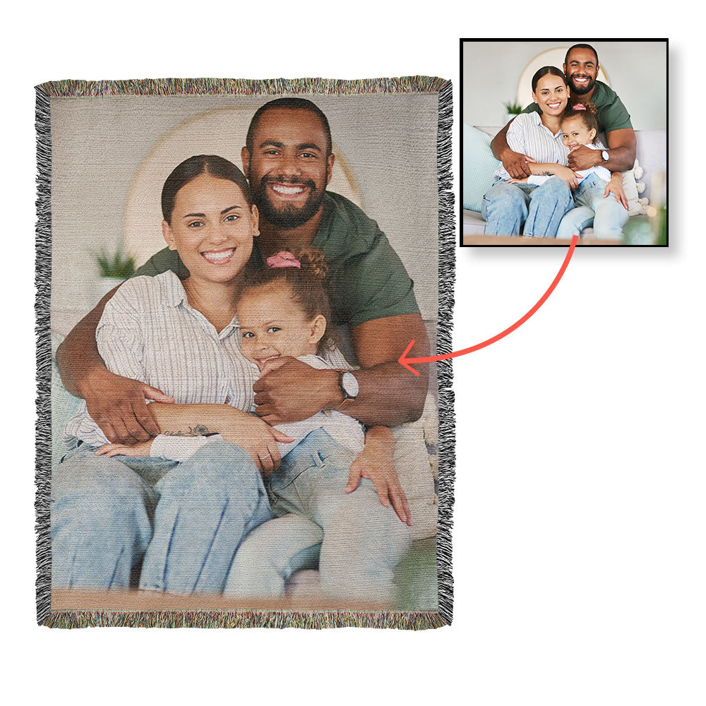 Custom Photo Heirloom Woven Blanket (Portrait) – Personalized Cotton Throw, Custom Picture Blanket Gift