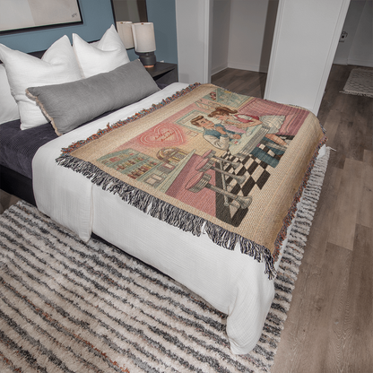 Personalized Retro Diner Heirloom Woven Blanket – Vintage Love Milkshake Art Throw