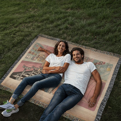 Personalized Retro Diner Heirloom Woven Blanket – Vintage Love Milkshake Art Throw