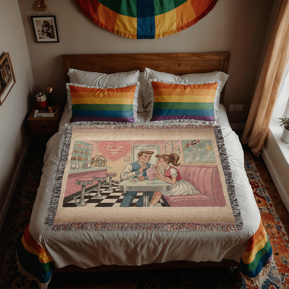 Personalized Retro Diner Heirloom Woven Blanket – Vintage Love Milkshake Art Throw