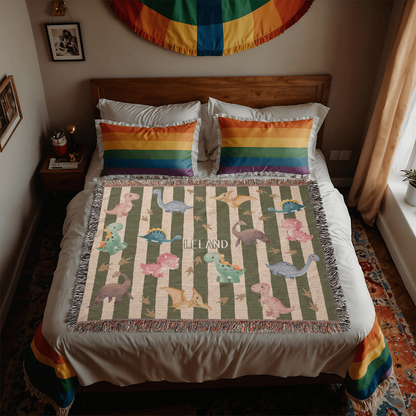 Personalized Dinosaur Heirloom Woven Blanket – Custom Baby Name Throw
