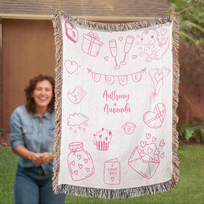 Valentine's Doodle Woven Blanket – Personalized Couple Gift