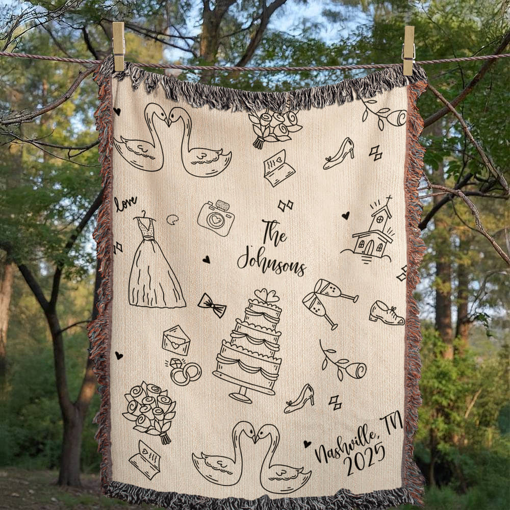 Custom Hand Drawn Wedding Blanket Gift