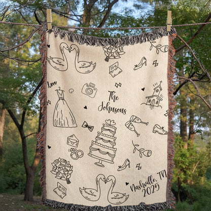 Custom Hand Drawn Wedding Blanket Gift