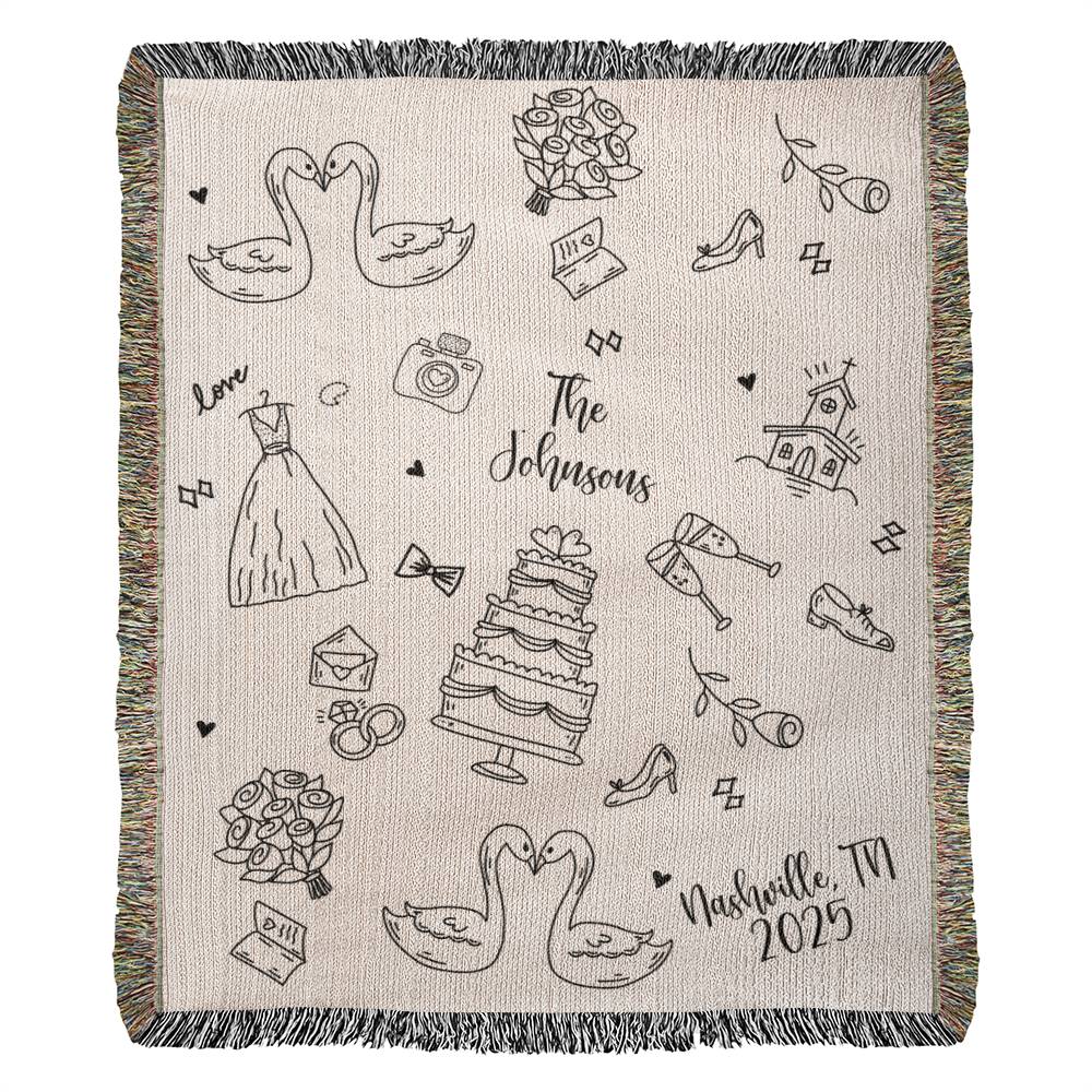 Custom Hand Drawn Wedding Blanket Gift