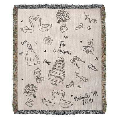 Custom Hand Drawn Wedding Blanket Gift