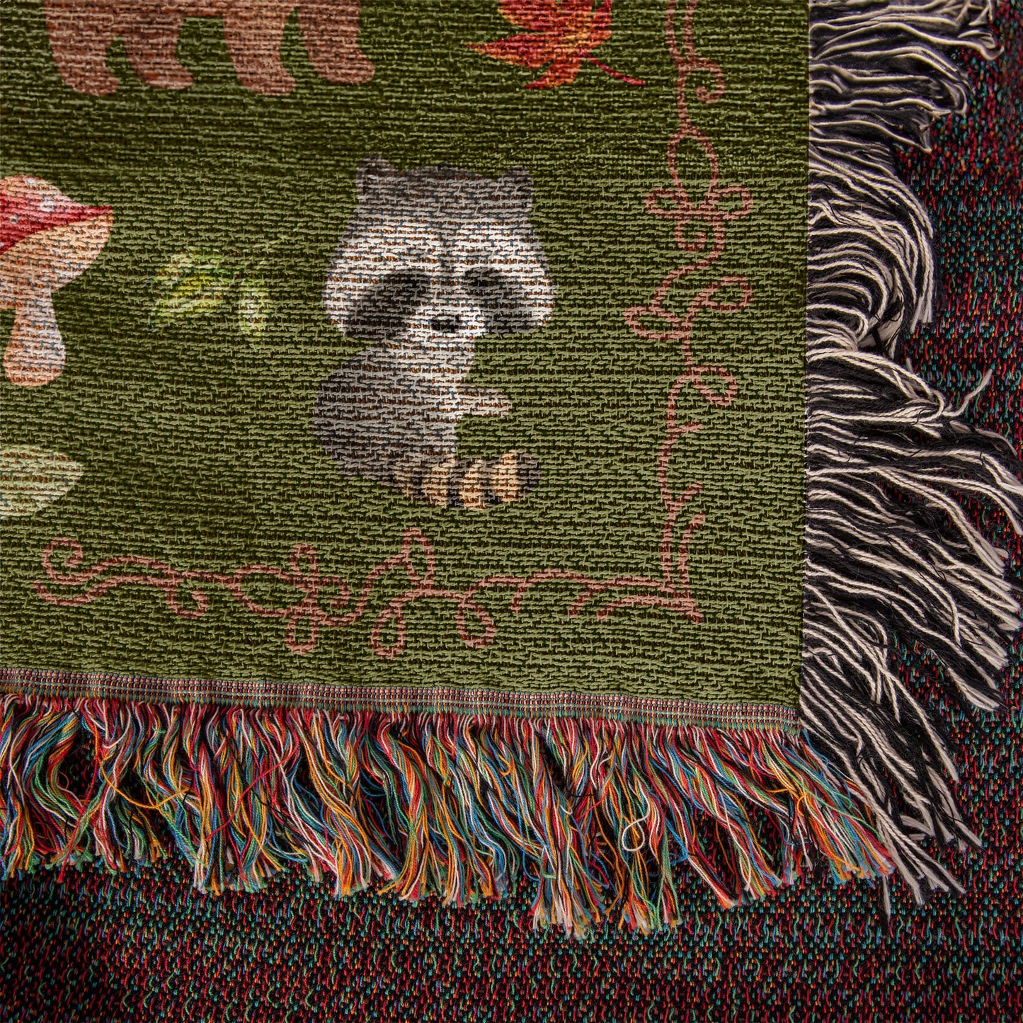 Heirloom Woodland Animals Woven Blanket - Personalized Nursery Decor & Baby Gift- Olive Green