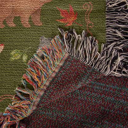 Heirloom Woodland Animals Woven Blanket - Personalized Nursery Decor & Baby Gift- Olive Green