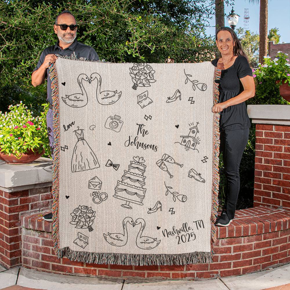 Custom Hand Drawn Wedding Blanket Gift