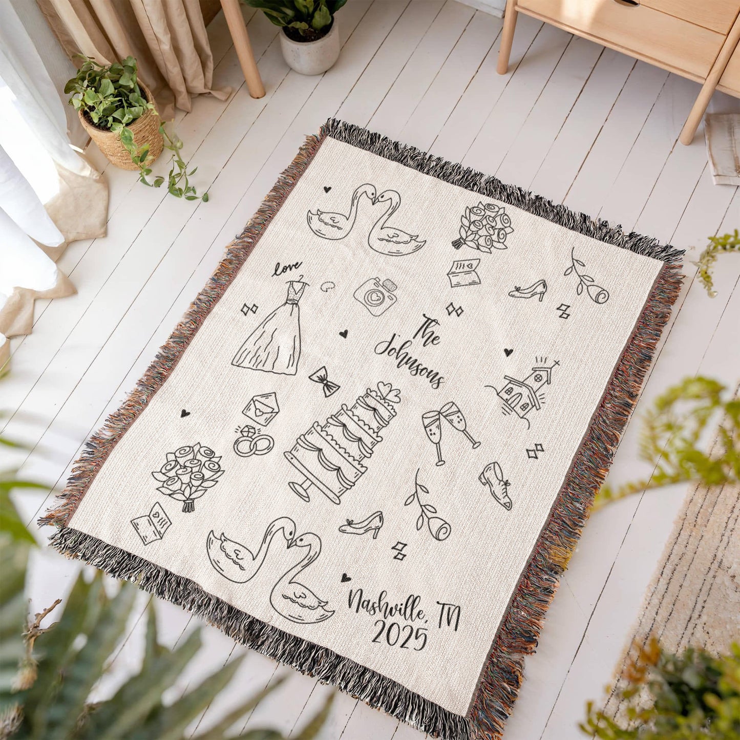 Custom Hand Drawn Wedding Blanket Gift