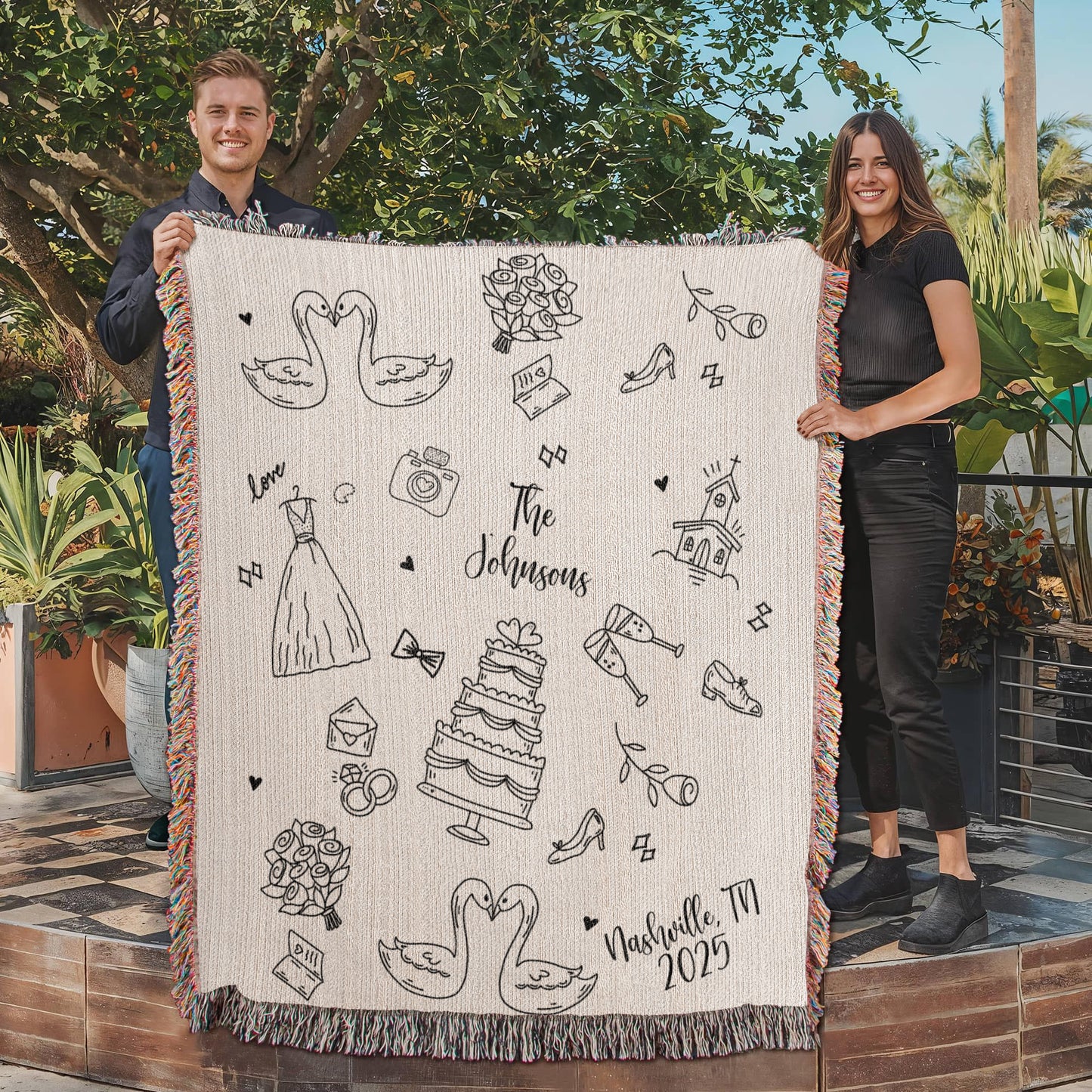 Custom Hand Drawn Wedding Blanket Gift