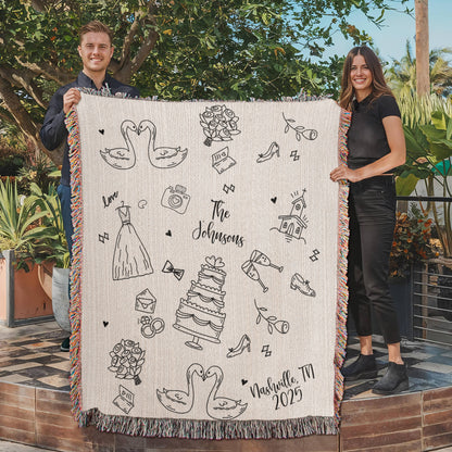 Custom Hand Drawn Wedding Blanket Gift
