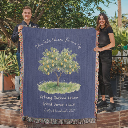 Personalized Farmhouse Lemon Tree Family Heirloom Woven Throw Blanket – Custom Names & Established Date