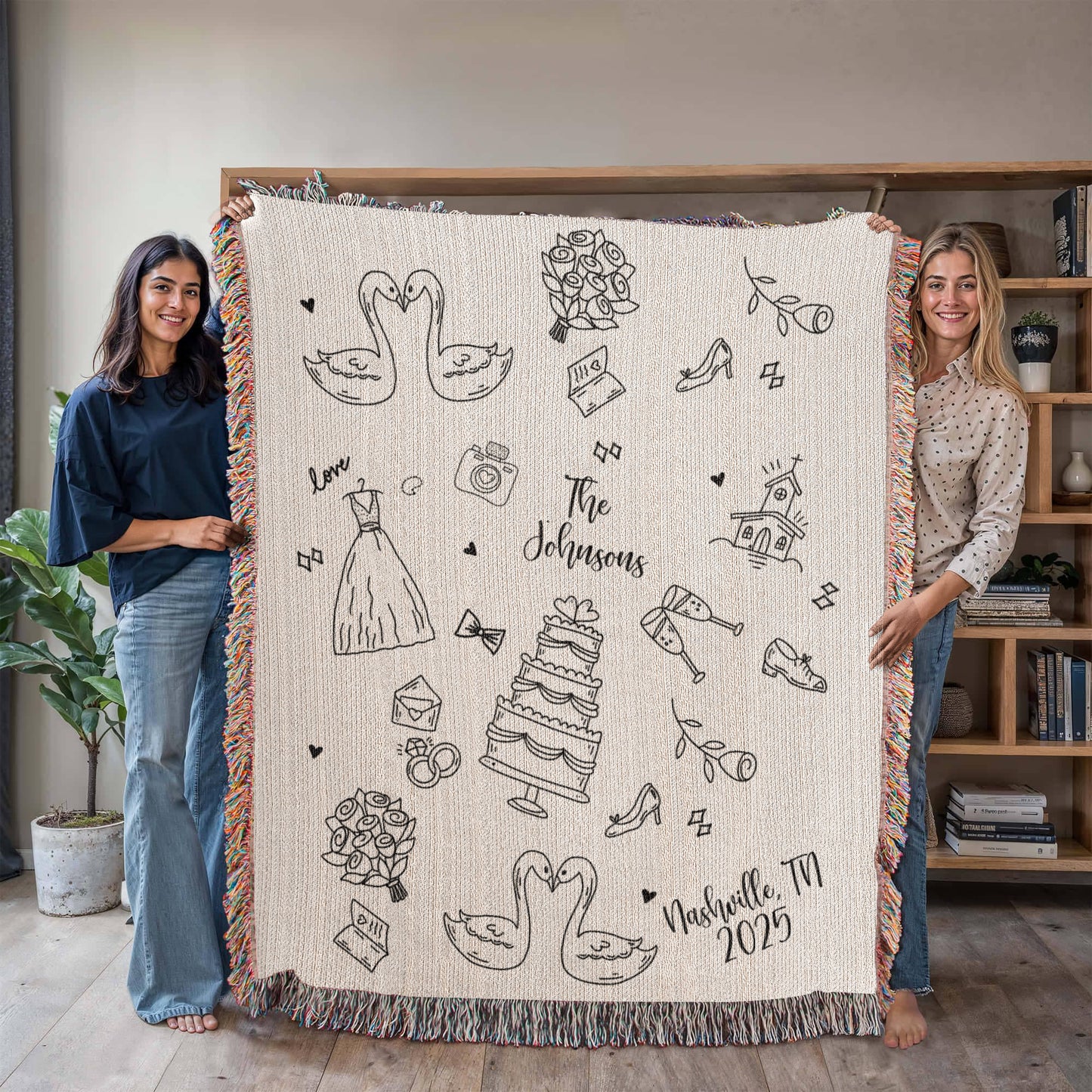 Custom Hand Drawn Wedding Blanket Gift