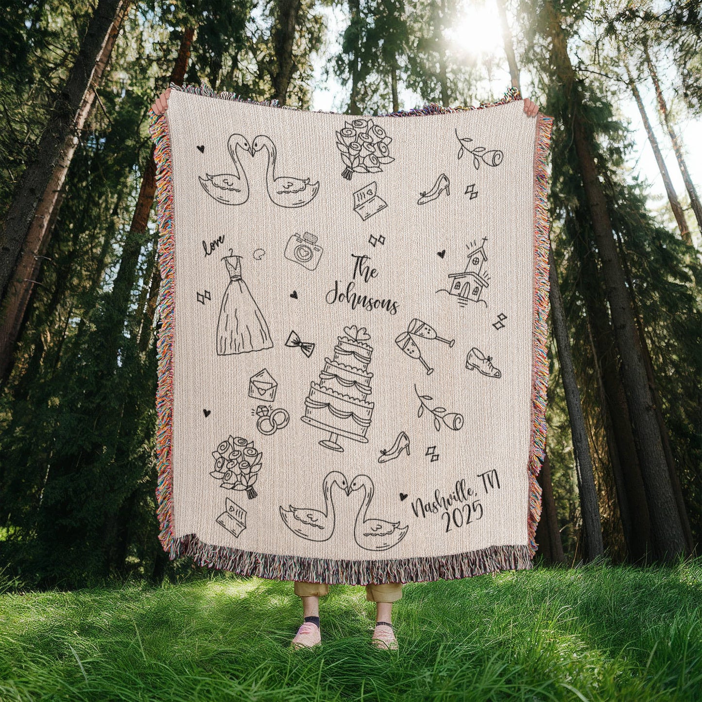 Custom Hand Drawn Wedding Blanket Gift
