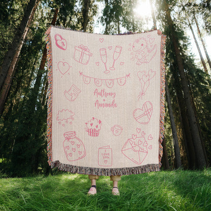 Valentine's Doodle Woven Blanket – Personalized Couple Gift