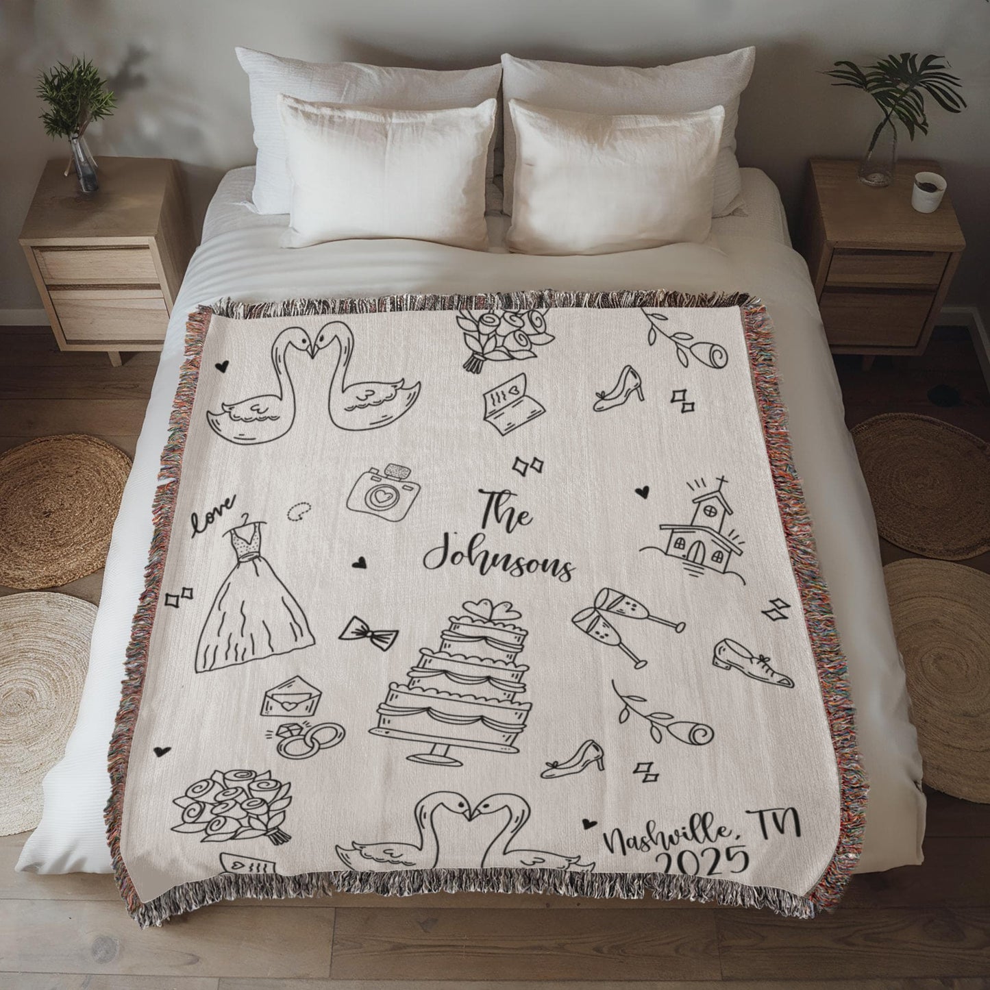 Custom Hand Drawn Wedding Blanket Gift
