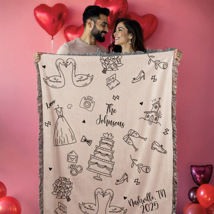 Custom Hand Drawn Wedding Blanket Gift