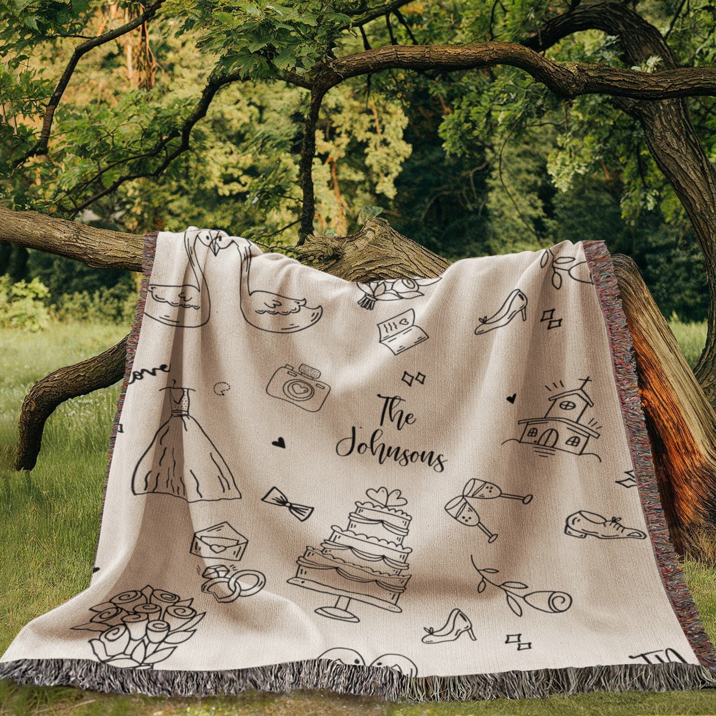 Custom Hand Drawn Wedding Blanket Gift