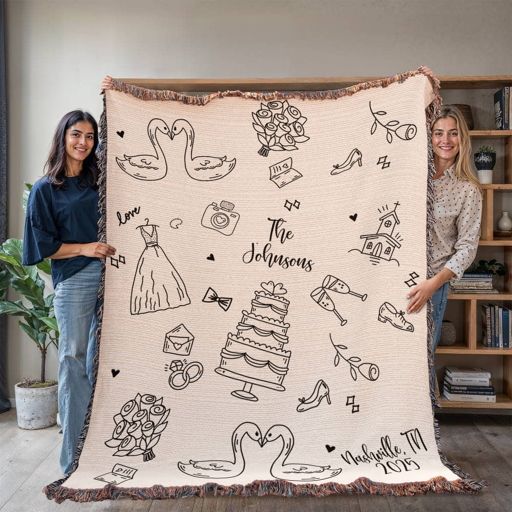 Custom Hand Drawn Wedding Blanket Gift