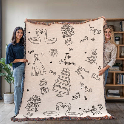Custom Hand Drawn Wedding Blanket Gift
