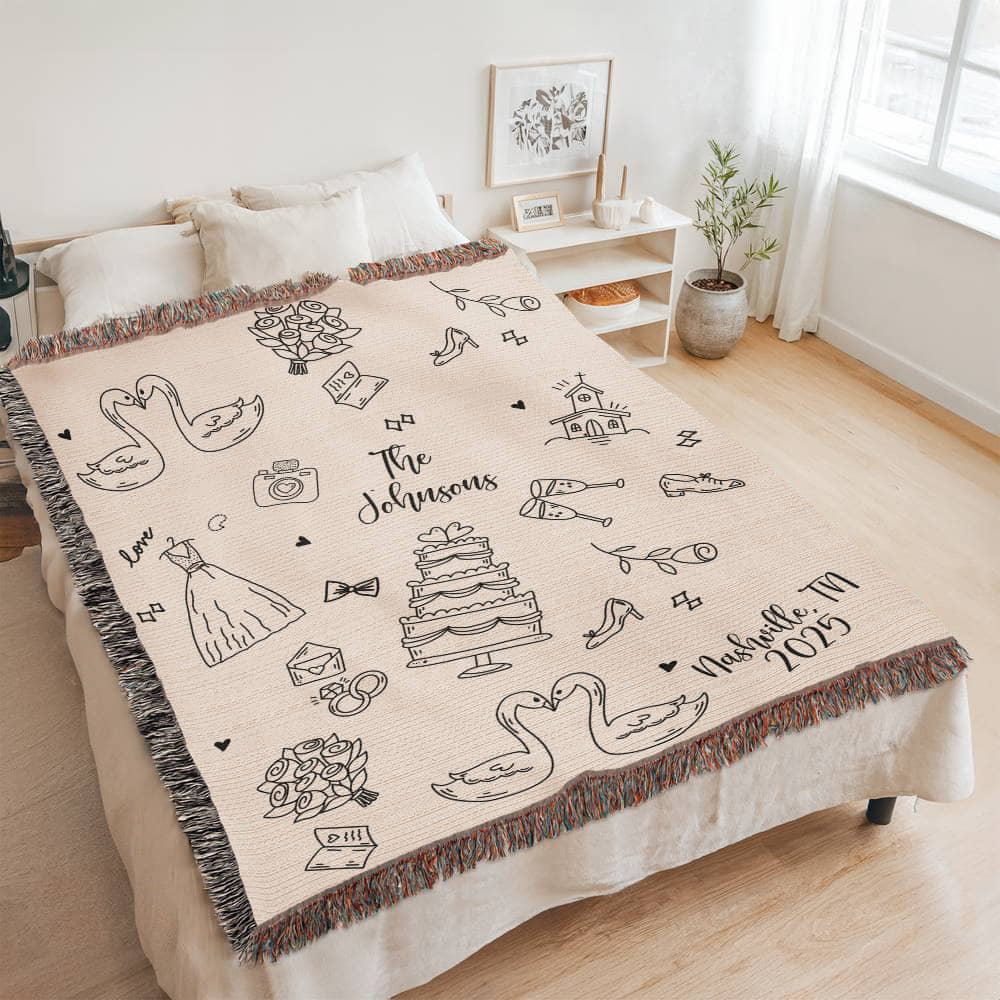 Custom Hand Drawn Wedding Blanket Gift