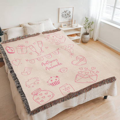 Valentine's Doodle Woven Blanket – Personalized Couple Gift