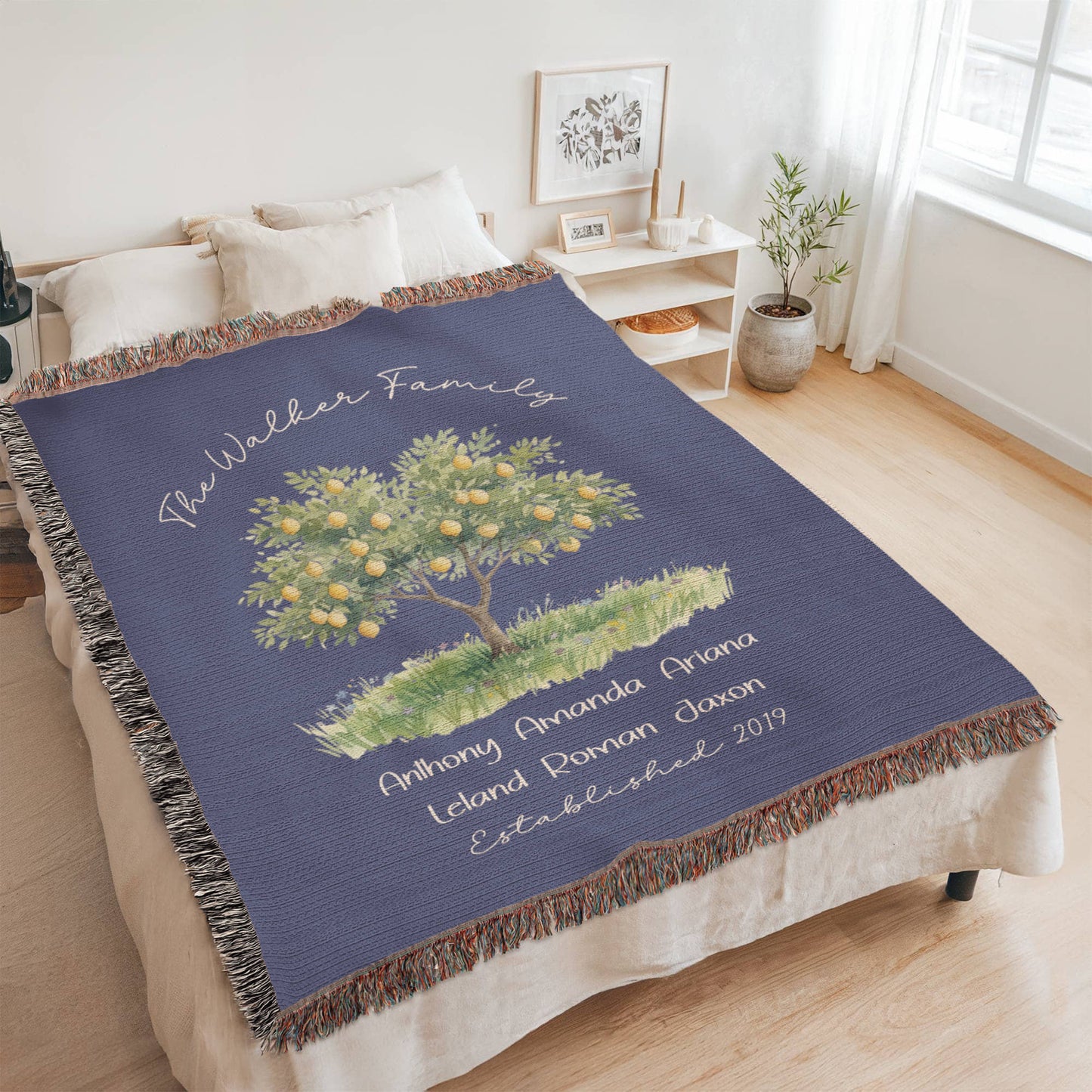 Personalized Farmhouse Lemon Tree Family Heirloom Woven Throw Blanket – Custom Names & Established Date