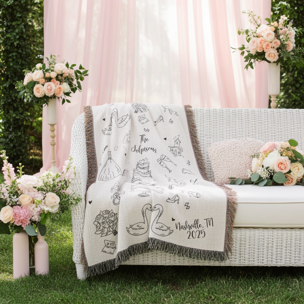 Custom Hand Drawn Wedding Blanket Gift