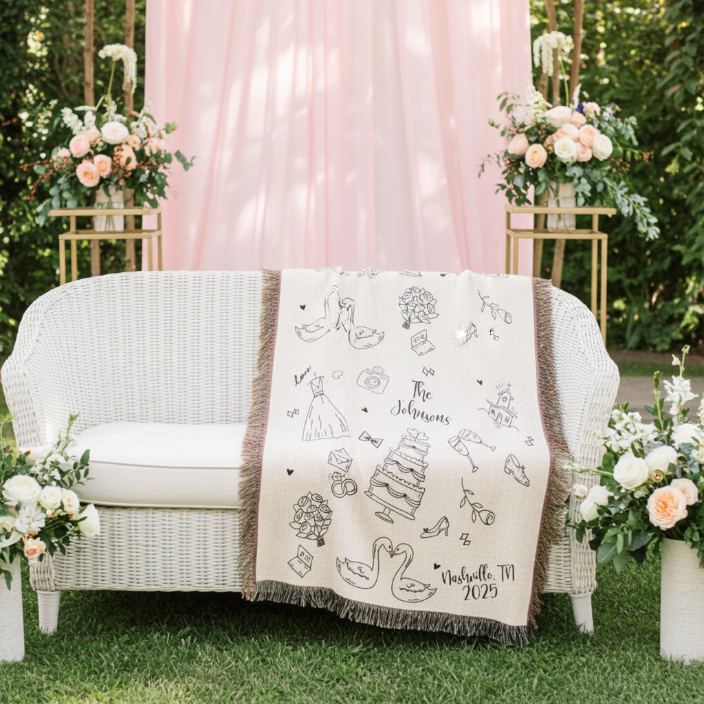 Custom Hand Drawn Wedding Blanket Gift