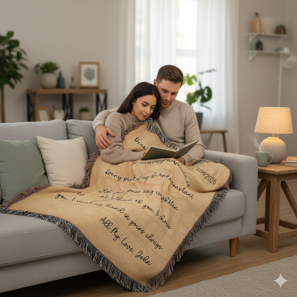 Personalized Love Letter Blanket with Watercolor Ranunculus - Custom Valentine's Day Gift for Her